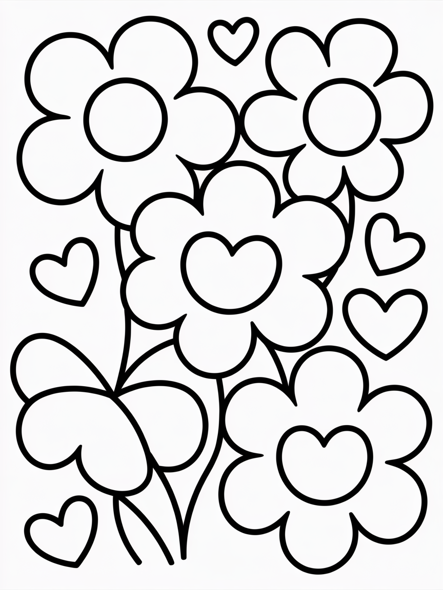 flowers with heart theme - Free Coloring Page