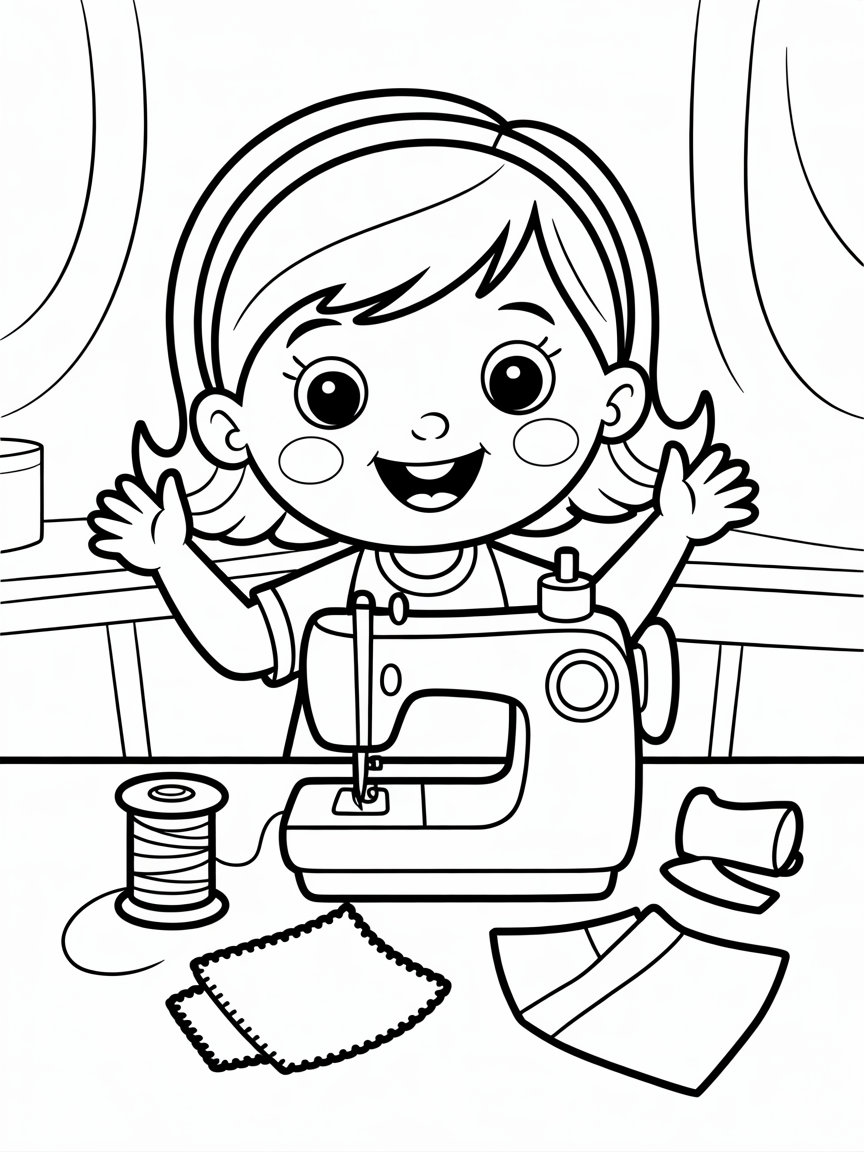 Ana is exited because she will learn how to sew - Free Coloring Page