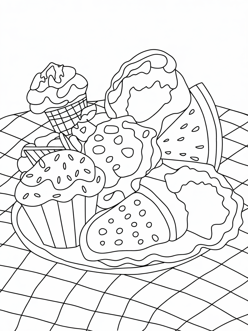 Lots of desserts - Free Coloring Page