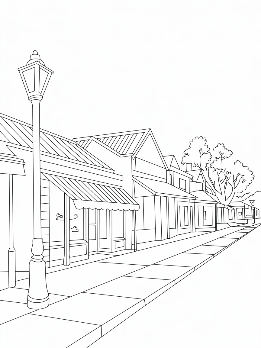 A beautiful streetscape of zeehan Tasmania - Free Coloring Page