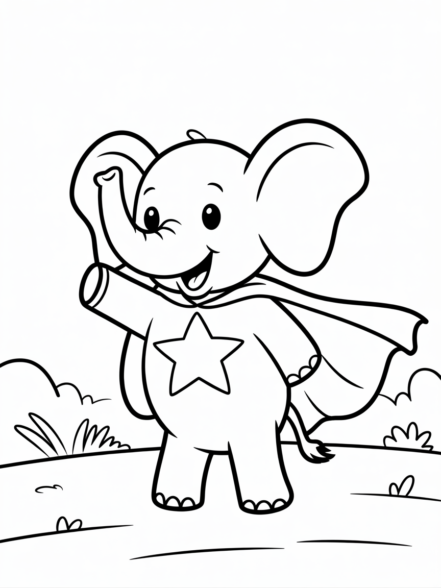 Elephant wearing a superhero cape - Free Coloring Page