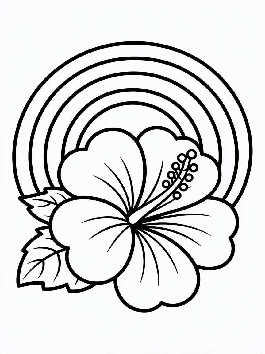 Hibiscus flower and rainbow - Free Coloring Page