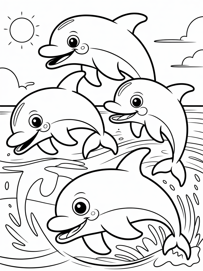Dolphins - Free Coloring Page