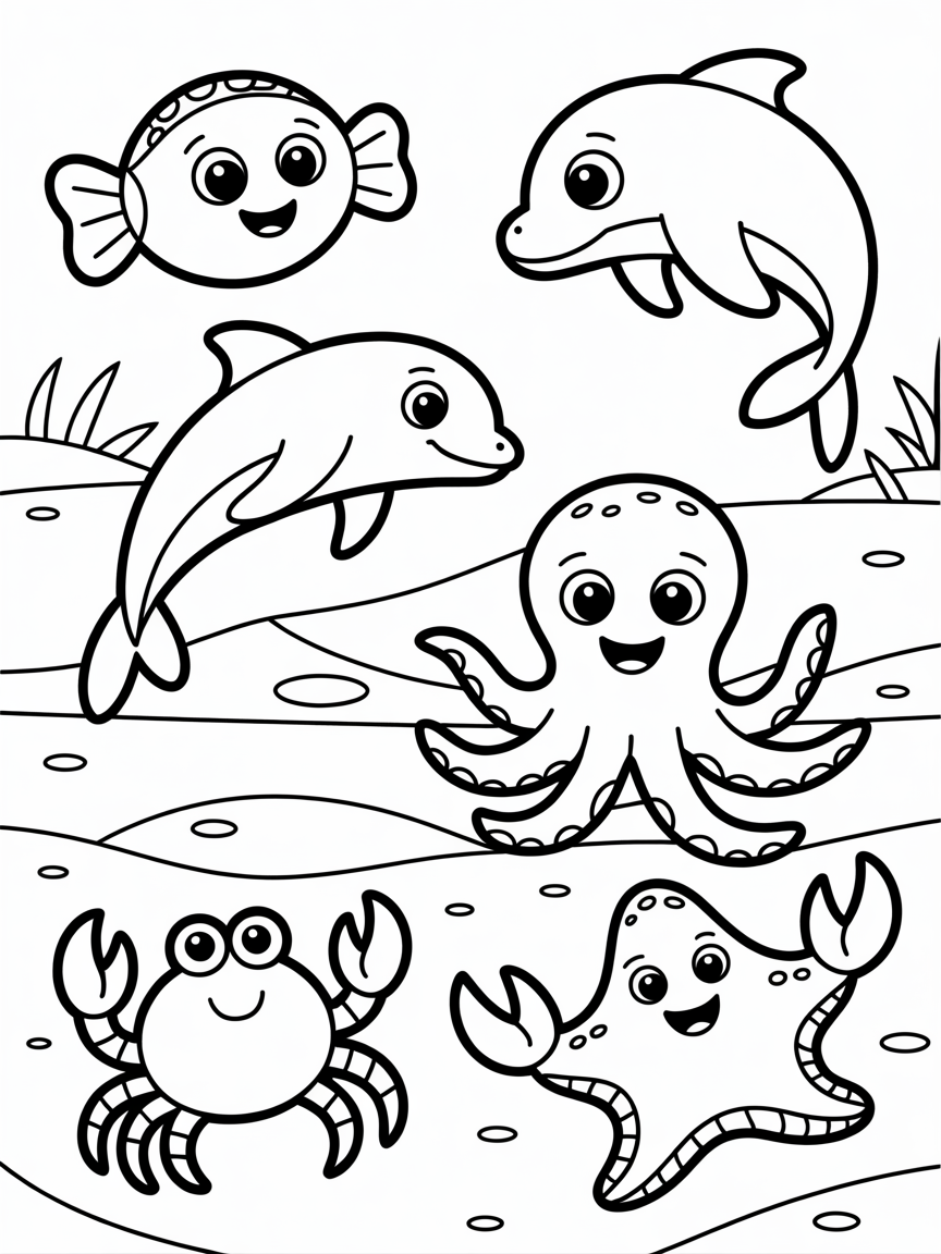 Underwater animals - Free Coloring Page