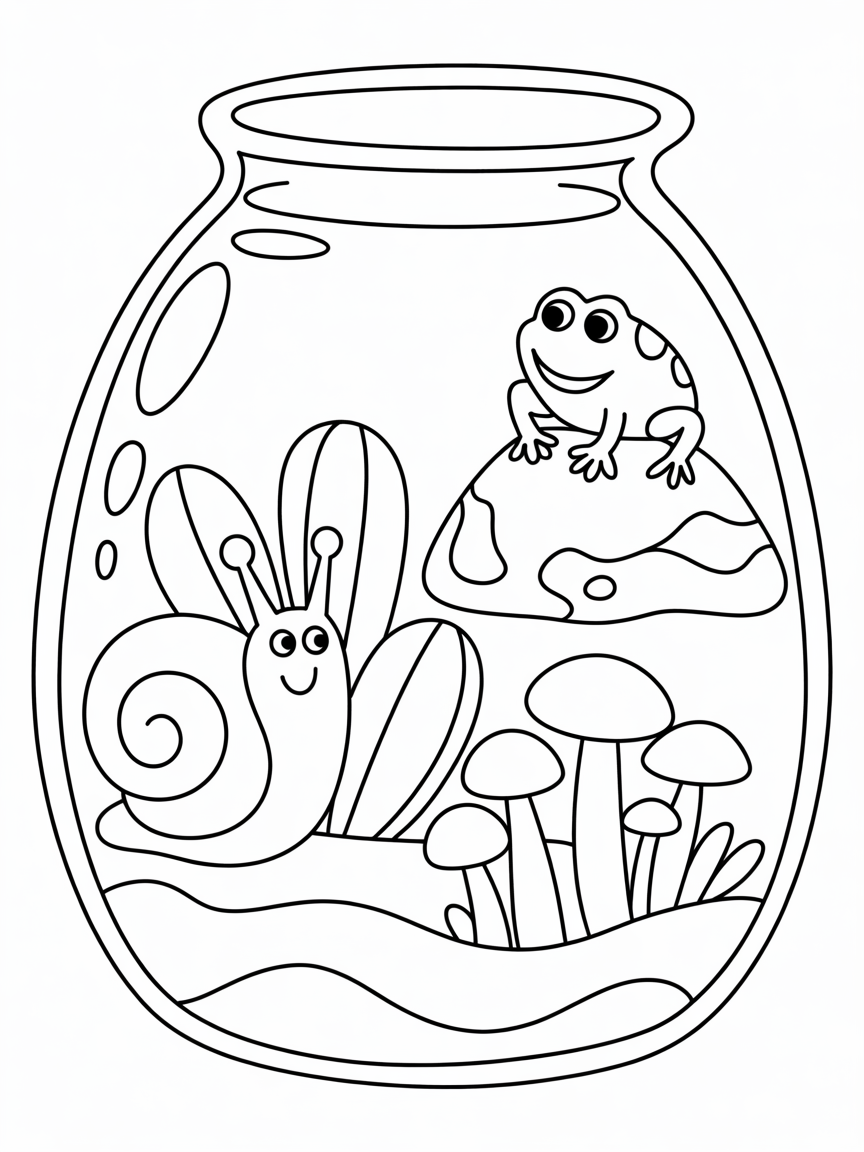 Inside a terrarium - Free Coloring Page