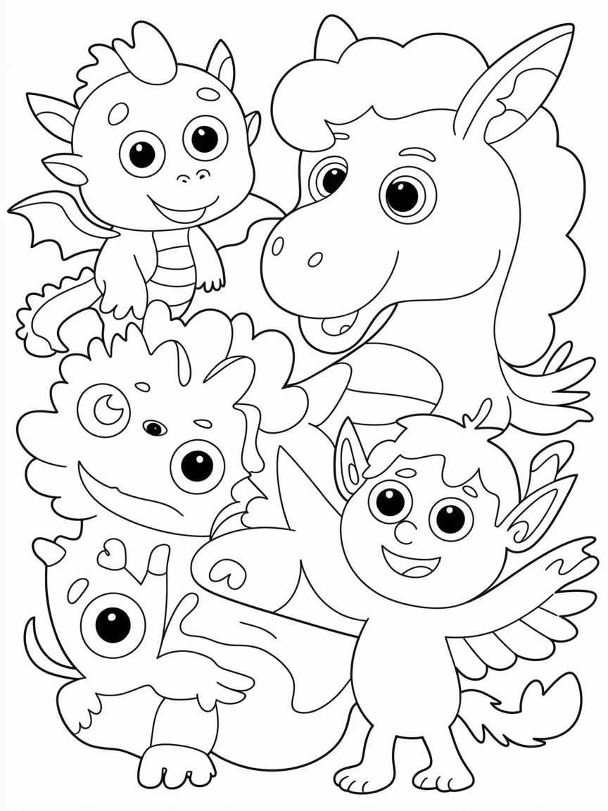 Magical creatures - Free Coloring Page