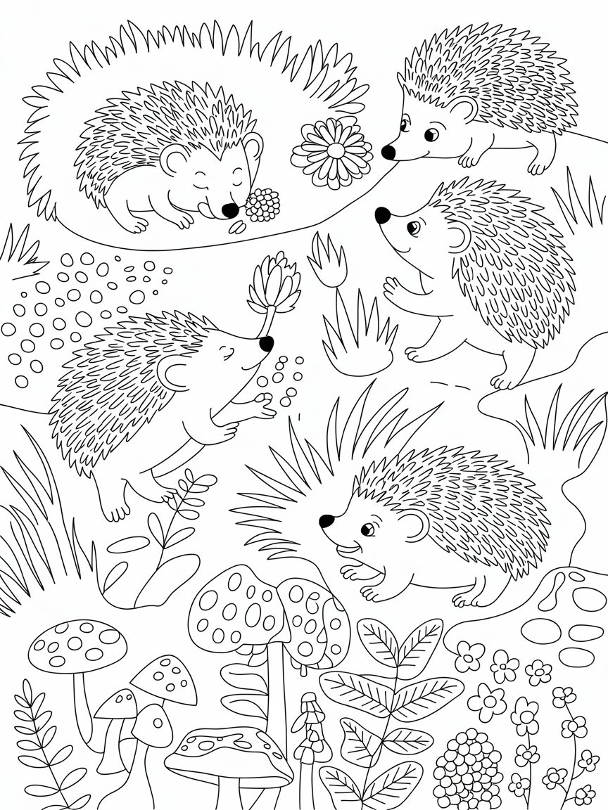 Hedgehogs - Free Coloring Page