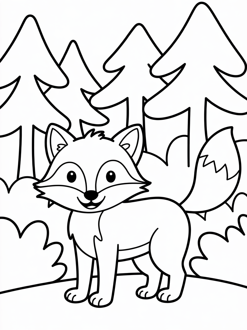 Fox in a forest - Free Coloring Page