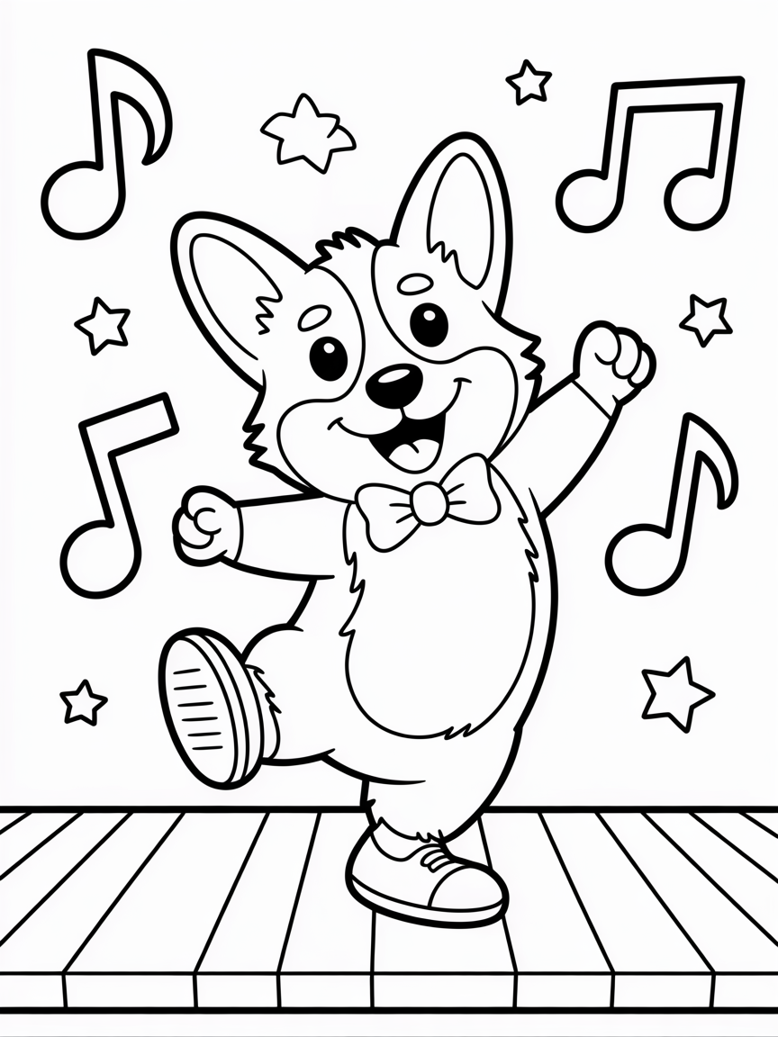 Tap dancing corgi - Free Coloring Page