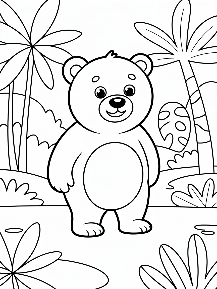 A bear in jungle - Free Coloring Page