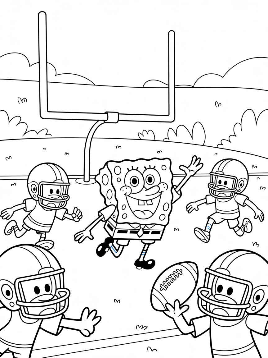 Sponge bob dancing at a football match - Free Coloring Page