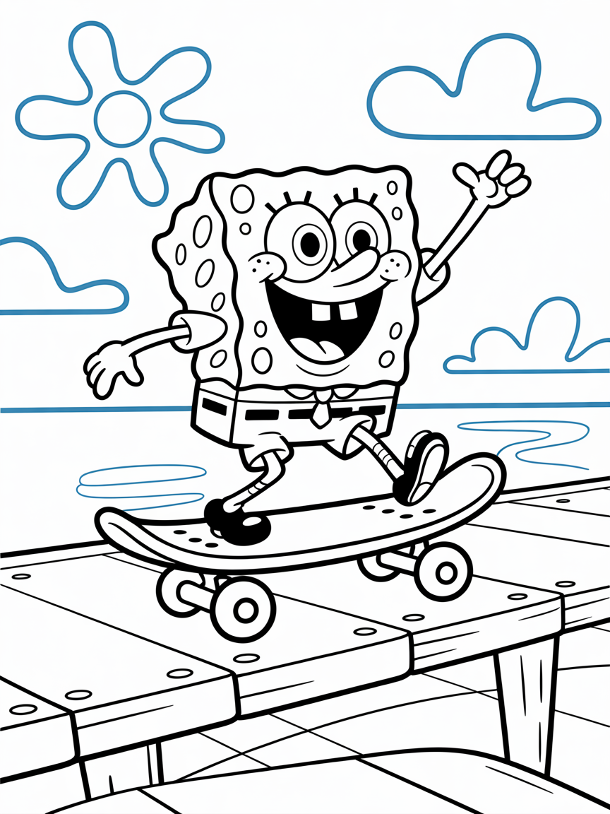 Sponge bob skateboarding - Free Coloring Page