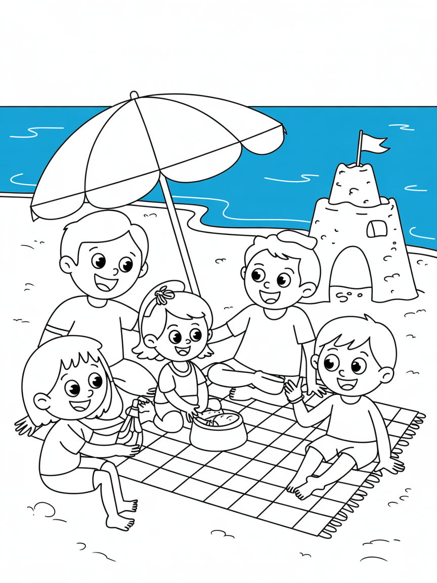 Picnic at the seaside - Free Coloring Page