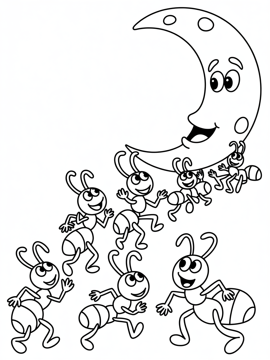 Ants to the moon - Free Coloring Page