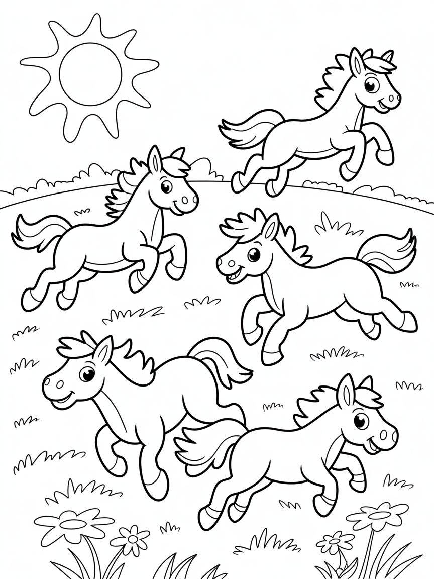 Fast horses - Free Coloring Page