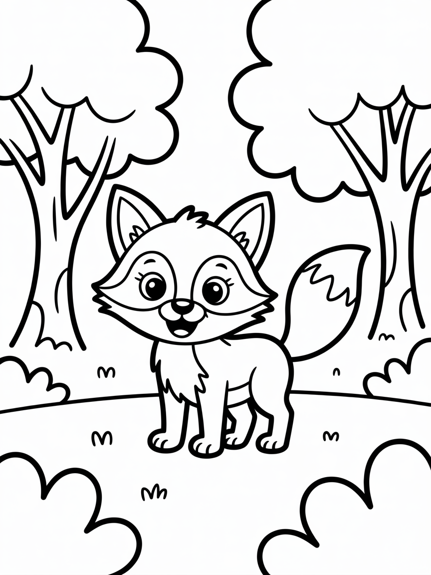 Fox in woodland - Free Coloring Page
