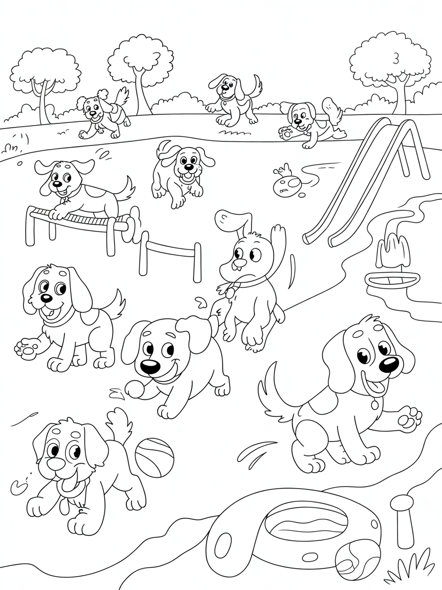 Dog activity park funday - Free Coloring Page
