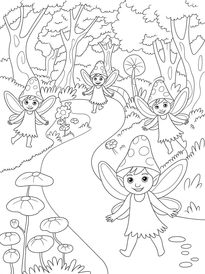 Pixie forest - Free Coloring Page