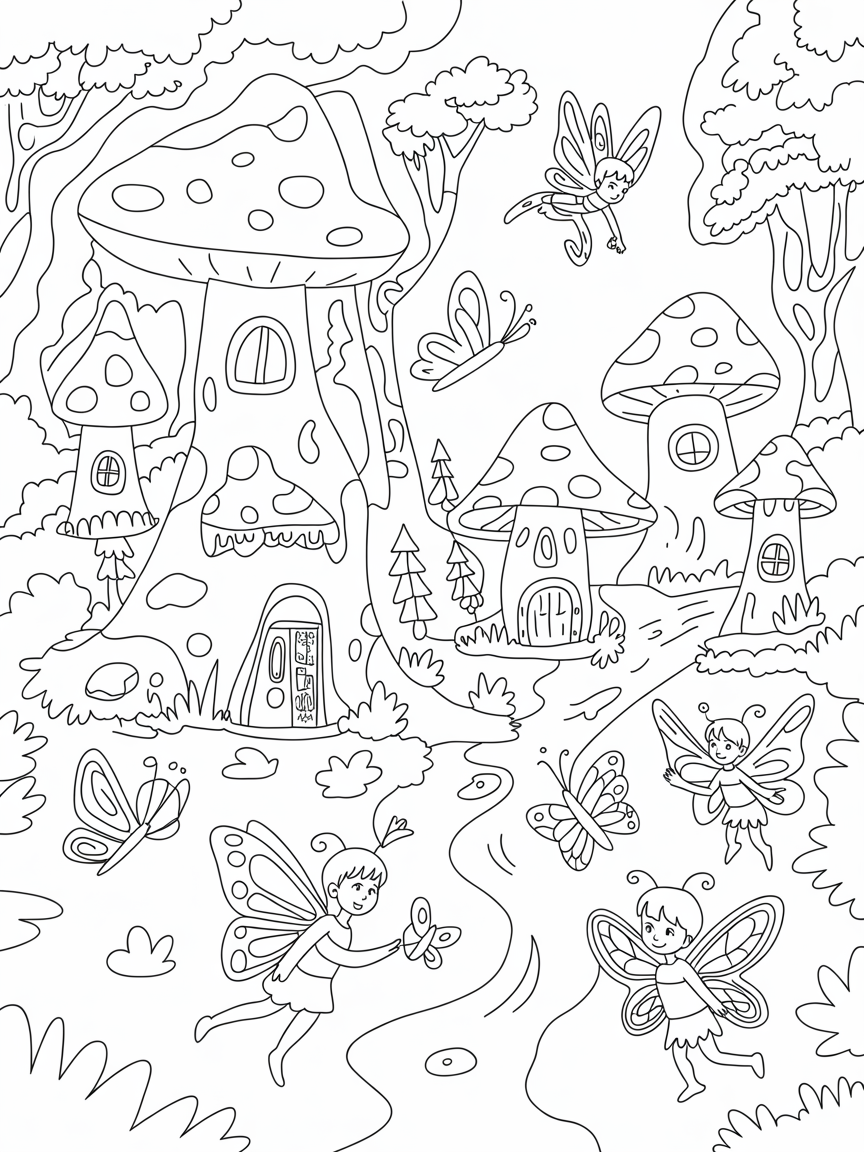 Pixie forest detailed - Free Coloring Page