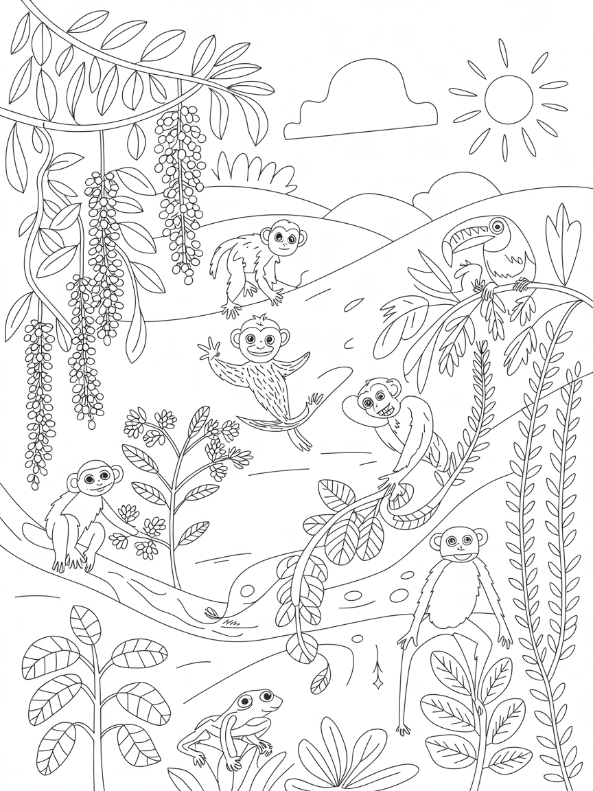 Kerala spice garden buzzing with exotic wildlife - Free Coloring Page