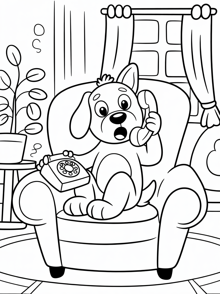 Dog On Phone - Coloring Page - Free Coloring Page