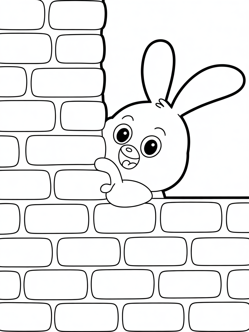 Labubu peaking out from behind a wall - Free Coloring Page