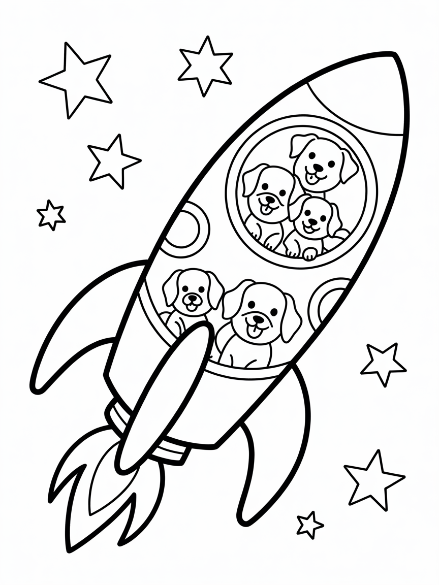 A starship full of cute puppies - Free Coloring Page
