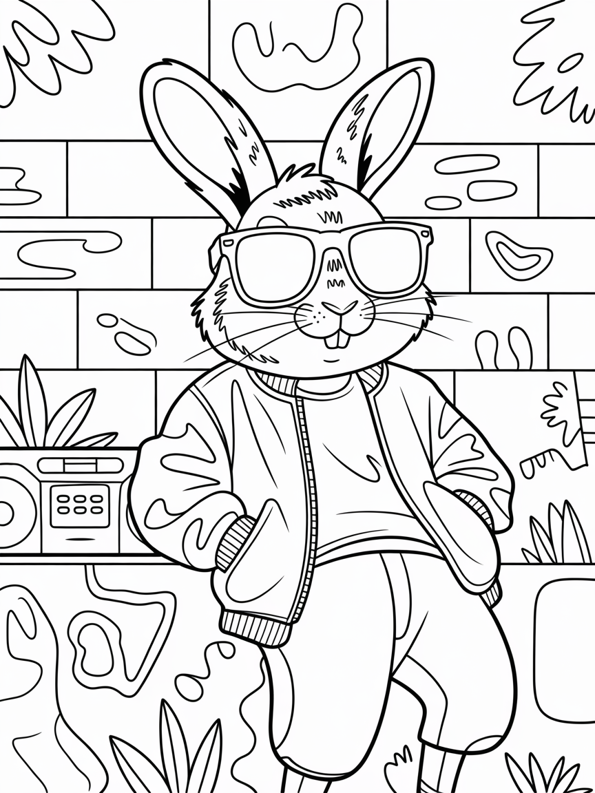 stylish rabbit in sunglasses - Free Coloring Page