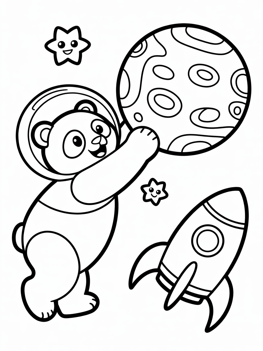 Panda explores space - Free Coloring Page