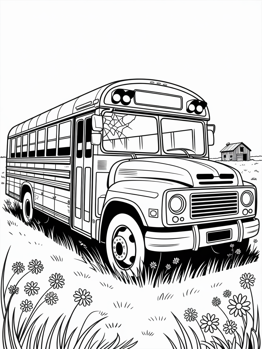 Old broken bus - Free Coloring Page