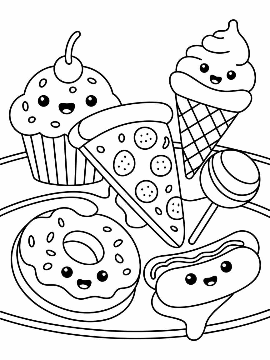 Kawai junk food - Free Coloring Page