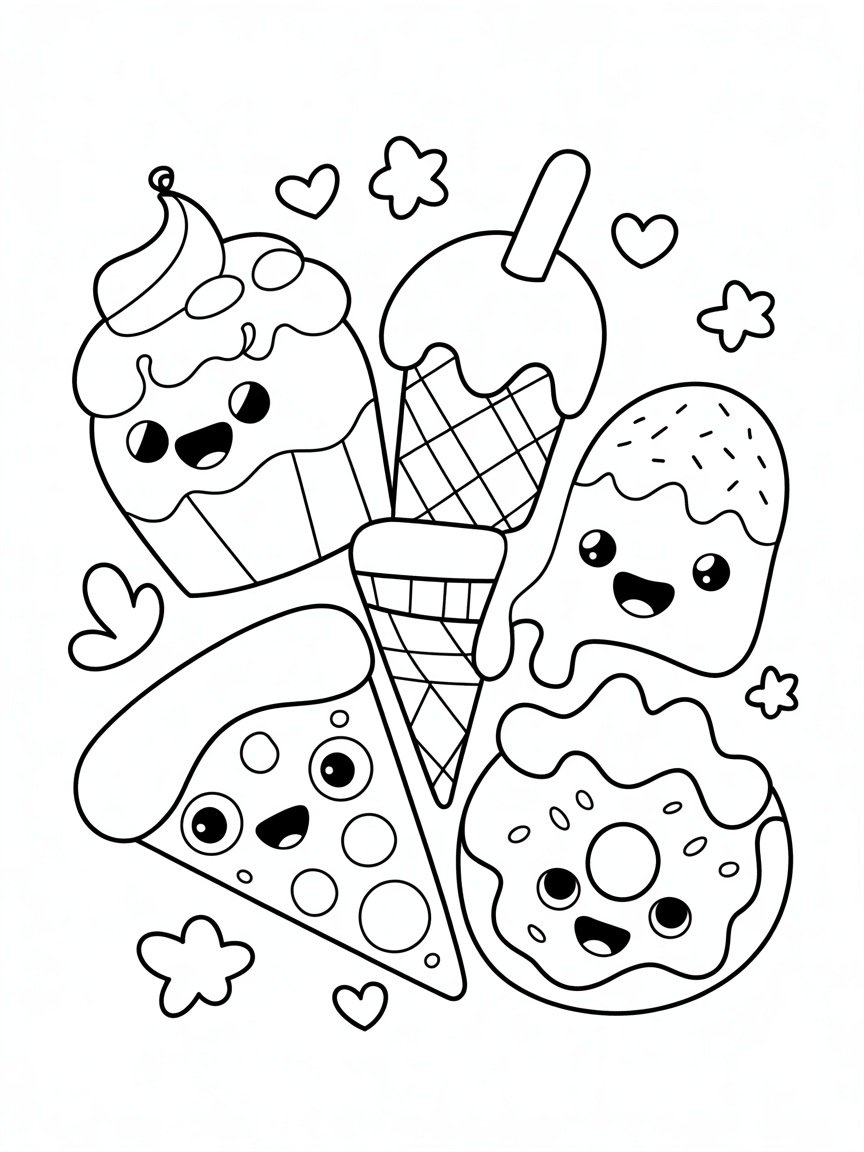 Kawai junk food doodle - Free Coloring Page