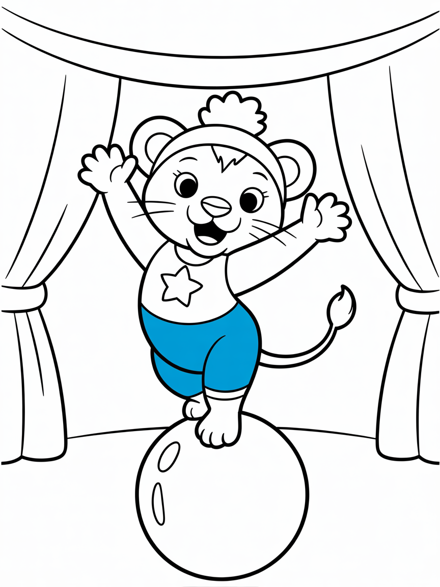 a cute lioness dressed as an acrobat - Free Coloring Page