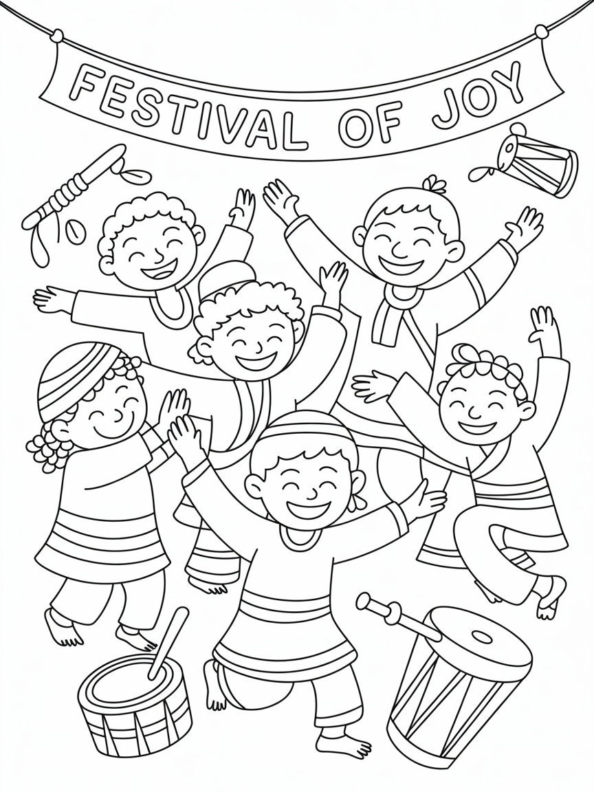 People dancing in holy festival - Free Coloring Page