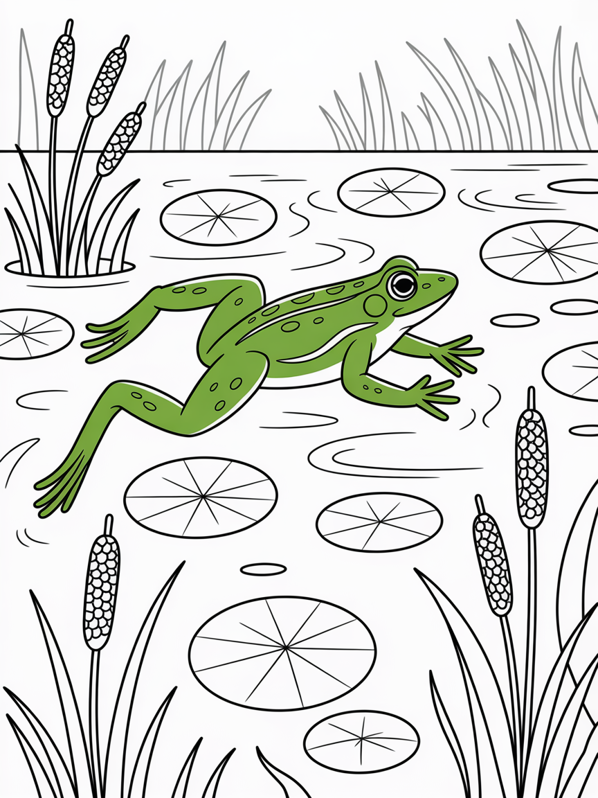 A frog swimming - Free Coloring Page