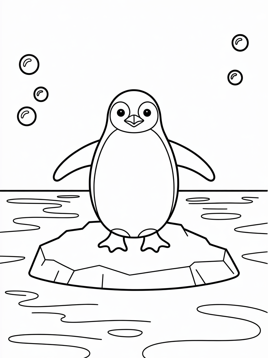 Penguin under midnight zone ocean - Free Coloring Page