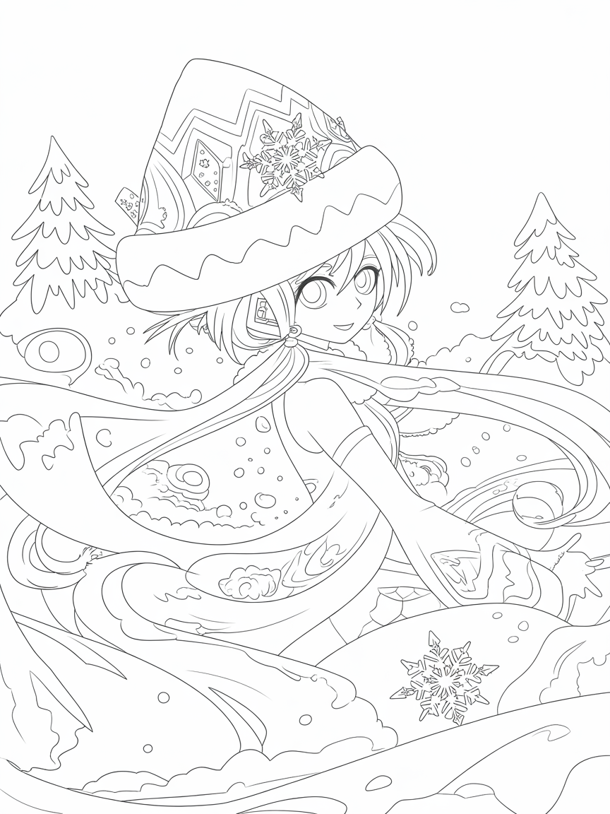 Snow hatsune miku - Free Coloring Page