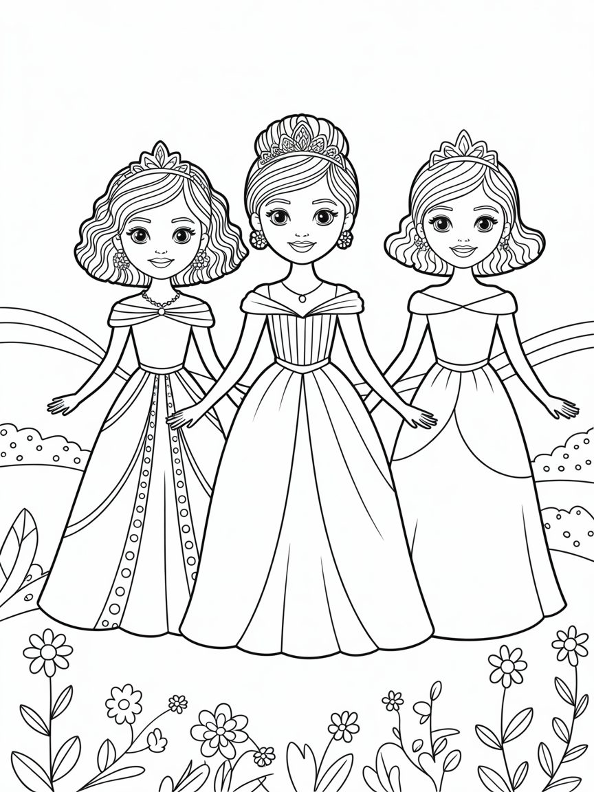Mixed race Princesses with 4b hair - Free Coloring Page