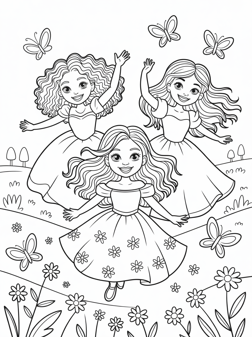 Mixed race Princesses with 4c hair not tied up - Free Coloring Page