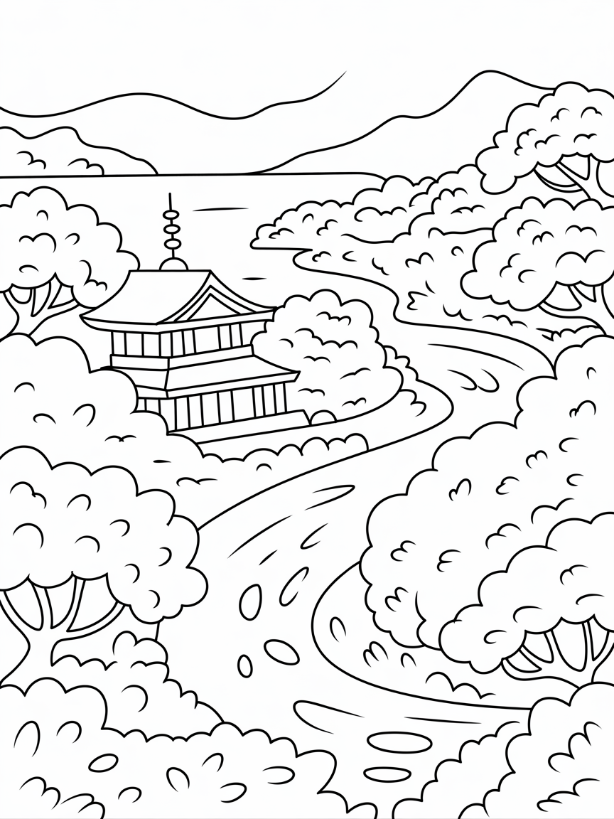 Japanese scenery - Free Coloring Page