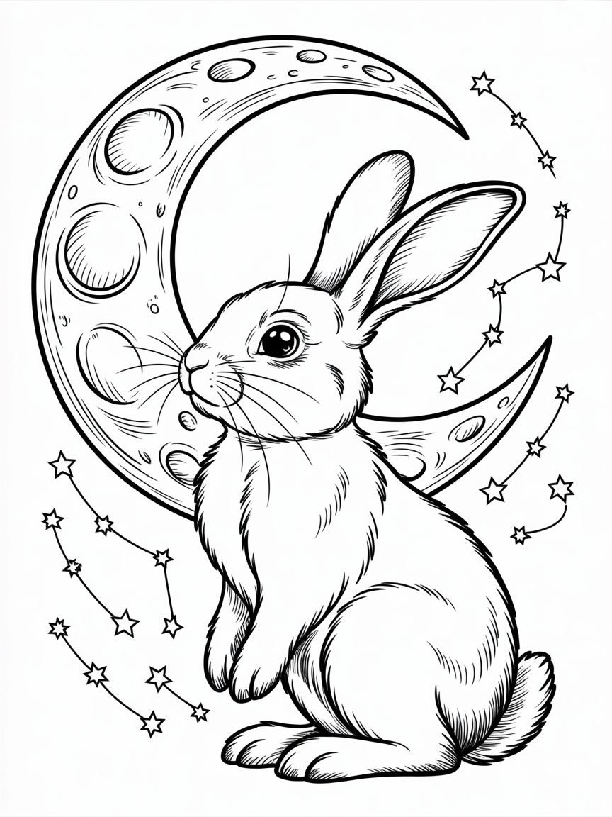 Rabbit in the moon - Free Coloring Page
