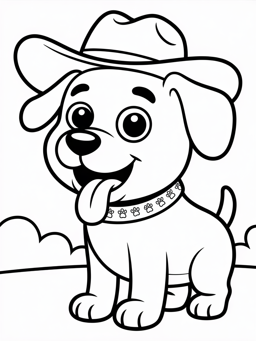 A dog panting with a cowboy hat - Free Coloring Page