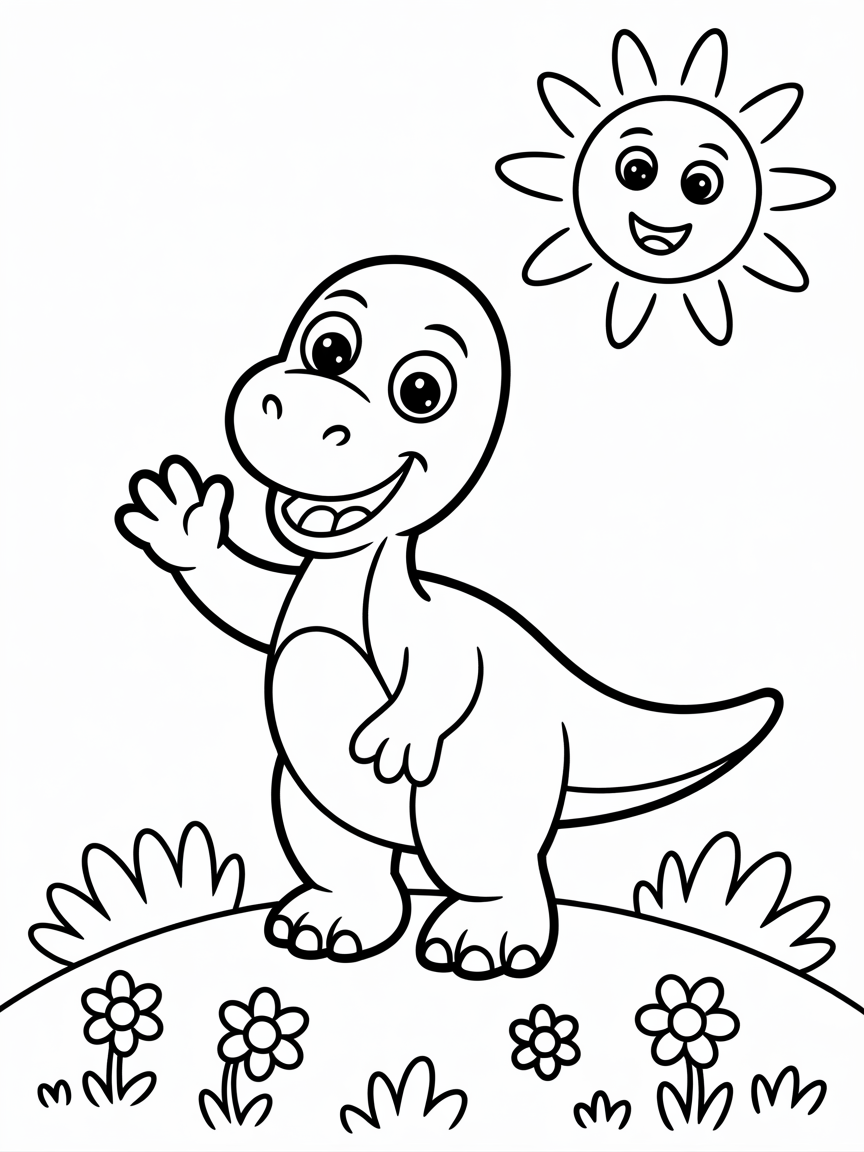 A friendly neighborhood dinosaur - Free Coloring Page