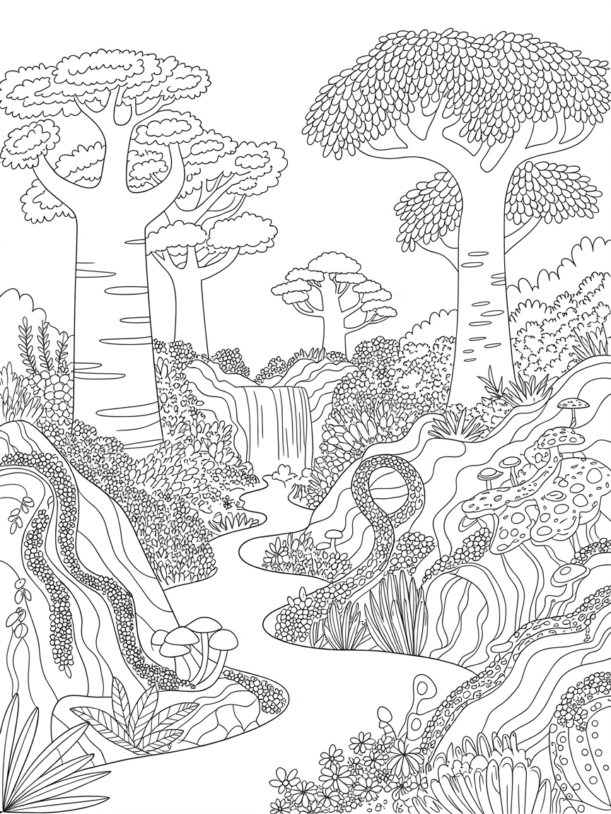 enchanted african forest - Free Coloring Page