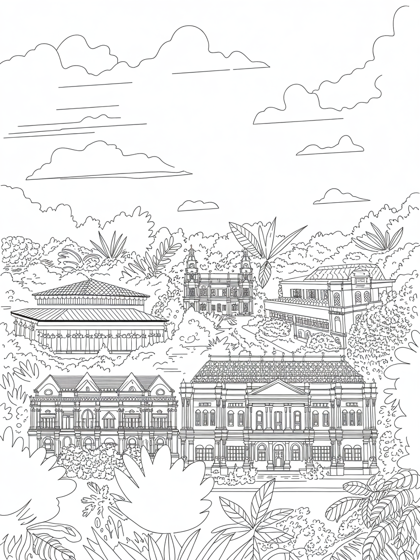 singapore first few historical places - Free Coloring Page