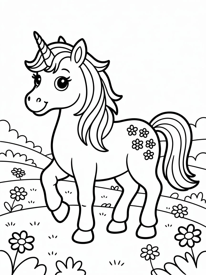 a friendly unicorn - Free Coloring Page