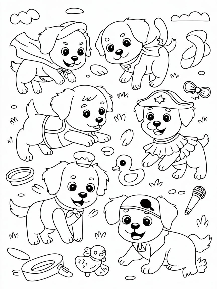 Puppies in dress up - Free Coloring Page