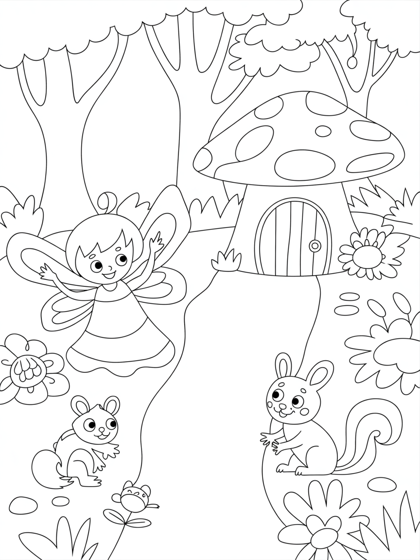 A forest fairy wonderland - Free Coloring Page