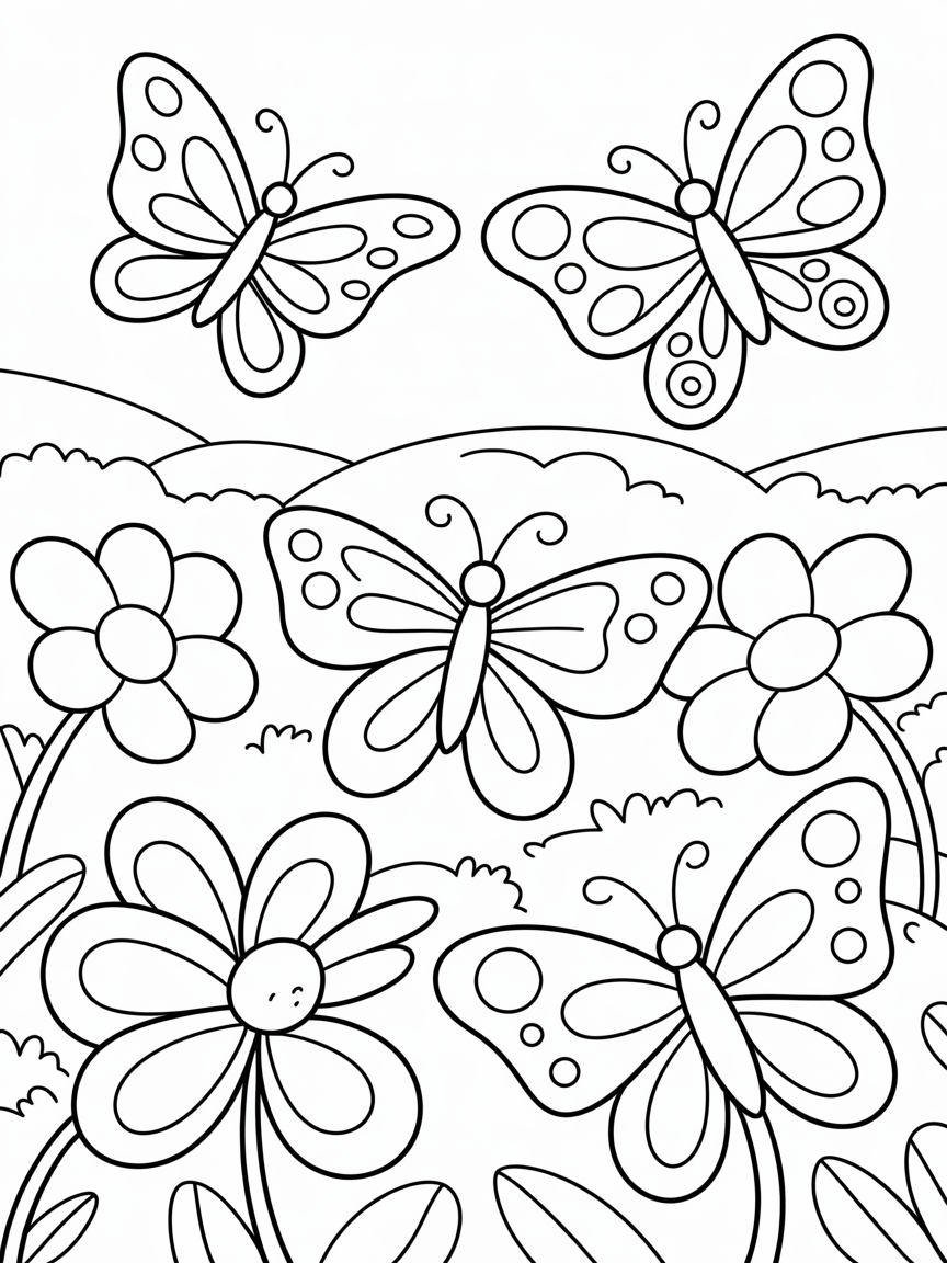 Butterflies and flowers - Free Coloring Page