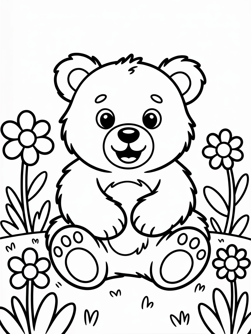 Cute fluffy fat animal with big eyes, in the nature - Free Coloring Page